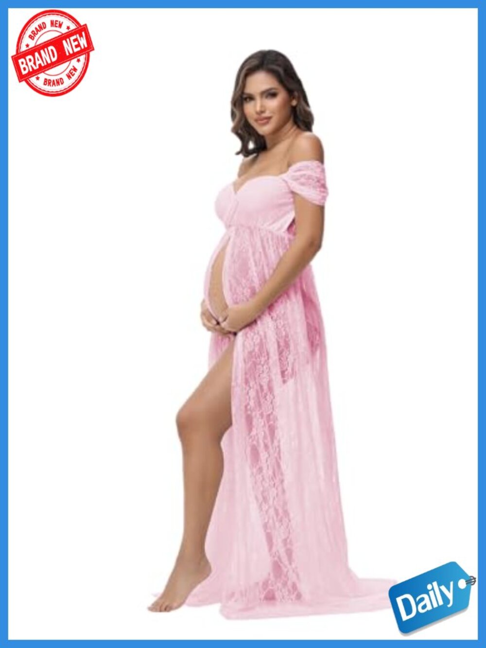 Maternity Off Shoulder Lace Chiffon Maxi Dress for Photoshoot